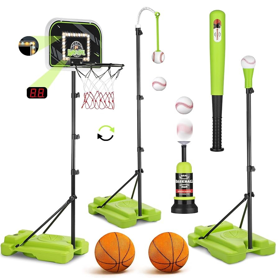 4 in 1 Kids Basketball Hoop and Tball Set for kids 3-5, Adjustable Height Toddler Basketball Hoop... | Amazon (US)