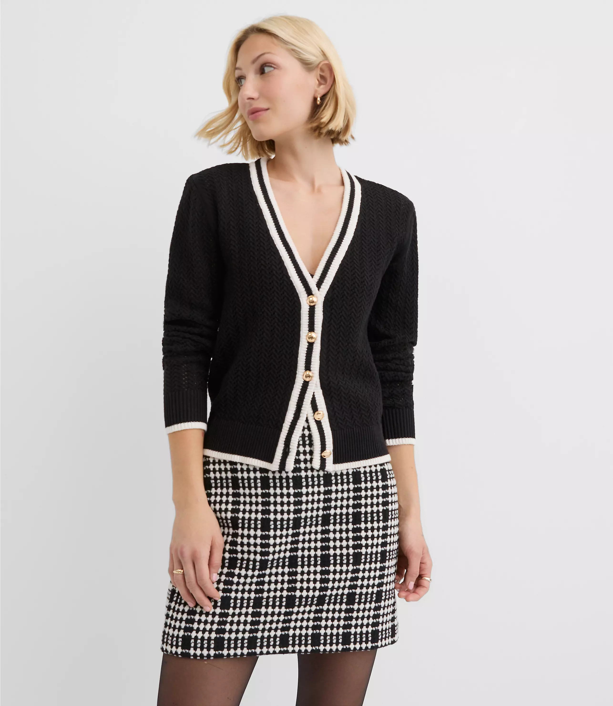 Tipped Pointelle Cardigan | LOFT