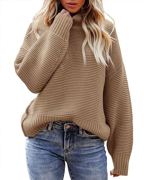 Saodimallsu Womens Turtleneck Oversized Sweaters Casual Batwing Long Sleeve Chunky Fall Knitted R... | Amazon (US)