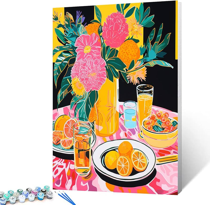 Table Filled with Flowers and Food Paint by Numbers Kits for Adults DIY Canvas Oil Painting Acryl... | Amazon (US)