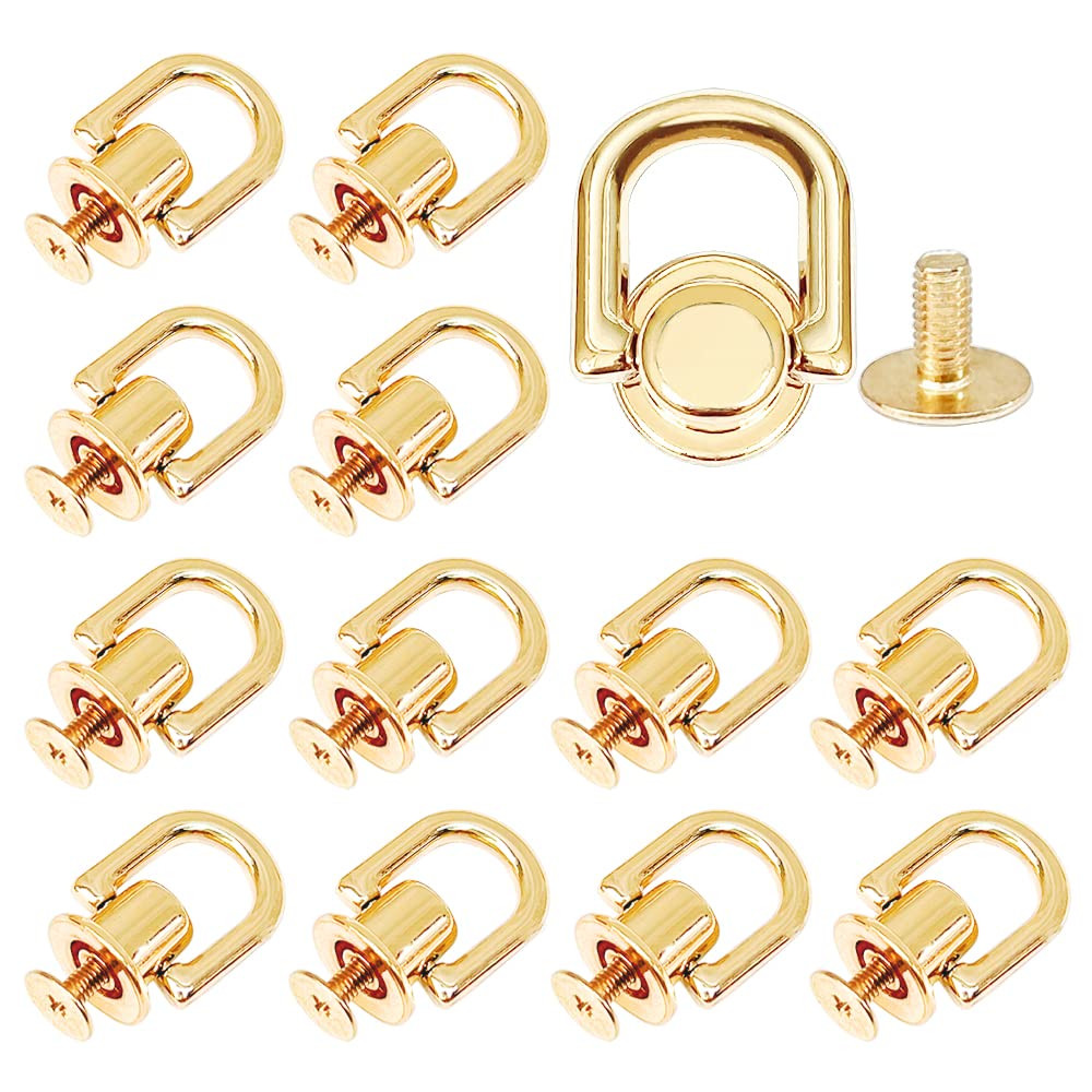 12 Pcs D Ring Stud Rivets with D Rings - Gold Ball Studs for DIY Wallet, Leather Collar Belt, Han... | Amazon (US)