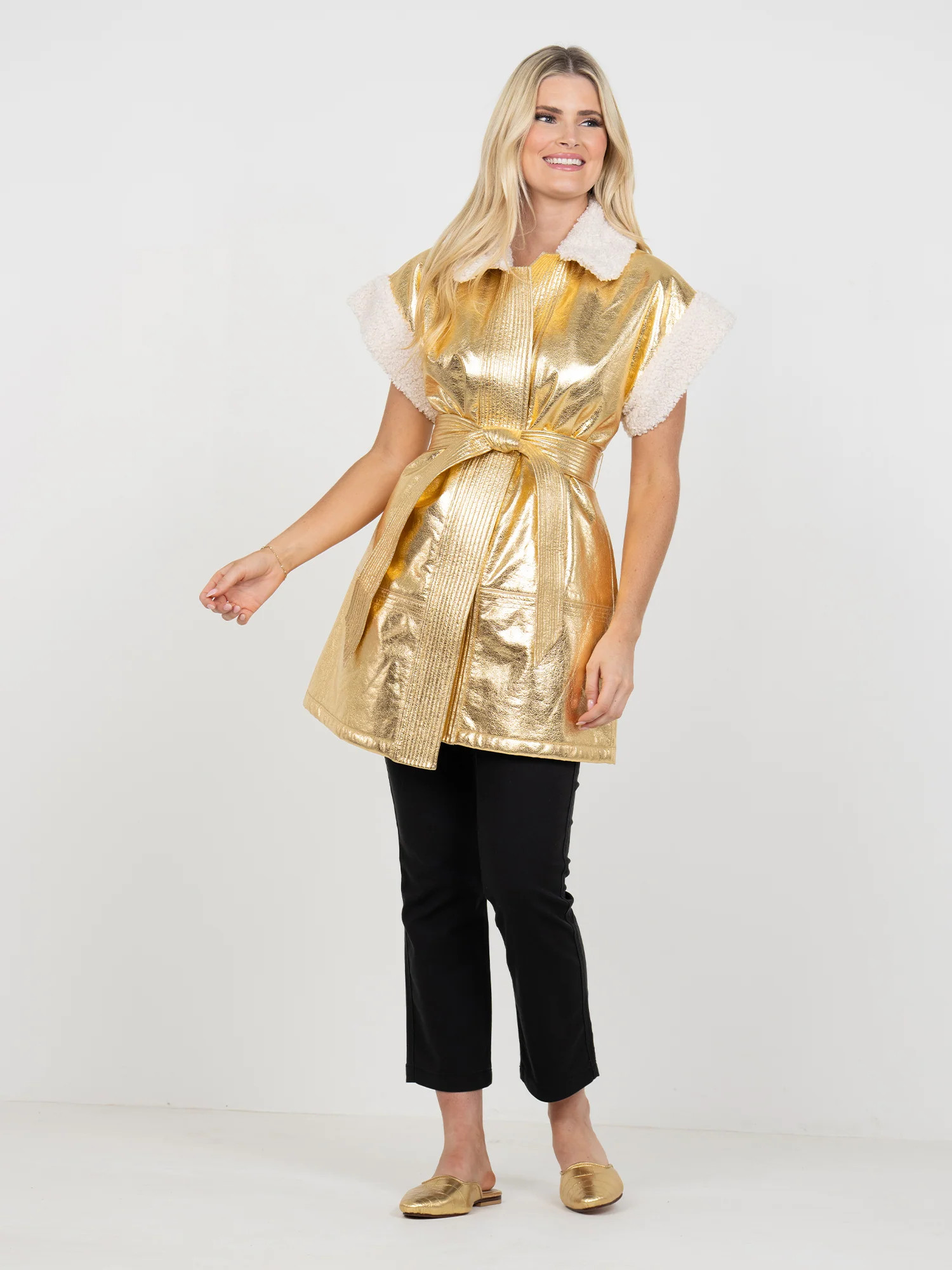 Annie Vest in Gold Vegan Leather | Emily McCarthy