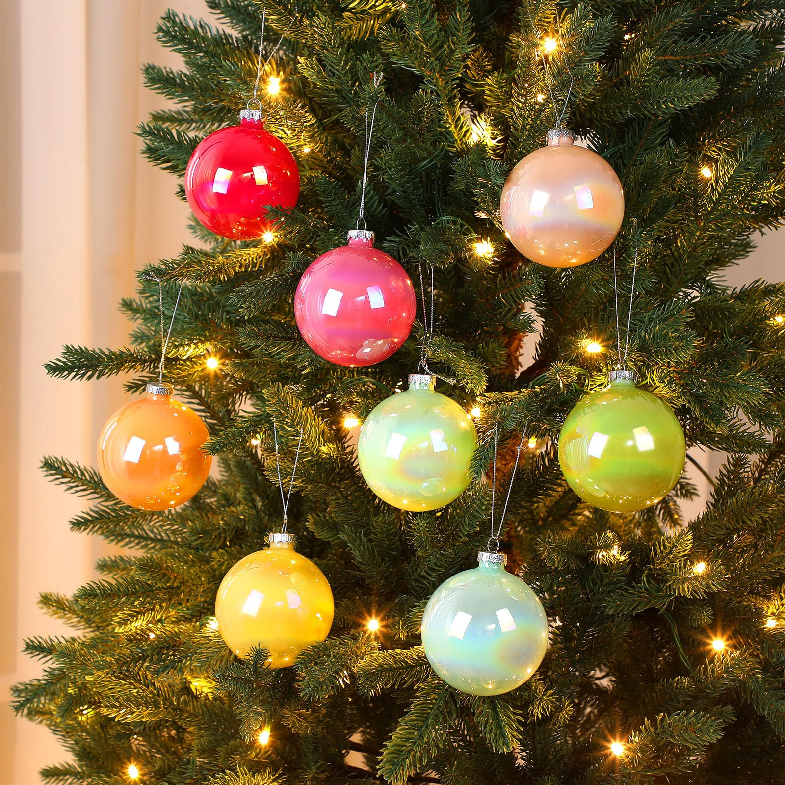 8 Pcs Colorful Glass Christmas Ornaments Balls Set 3.15 Inch Opaque Glass Ornaments Iridescent Br... | Amazon (US)