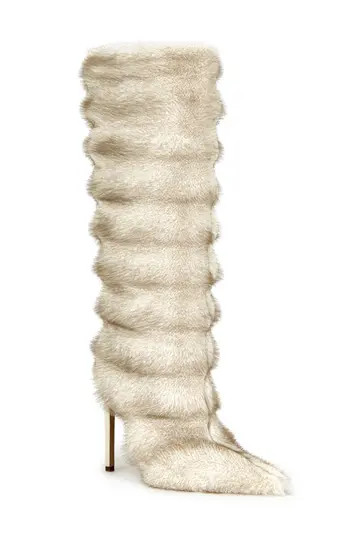 AZALEA WANG Augusto Faux Fur Knee High Boot in Beige at Nordstrom Rack, Size 6 | Nordstrom Rack