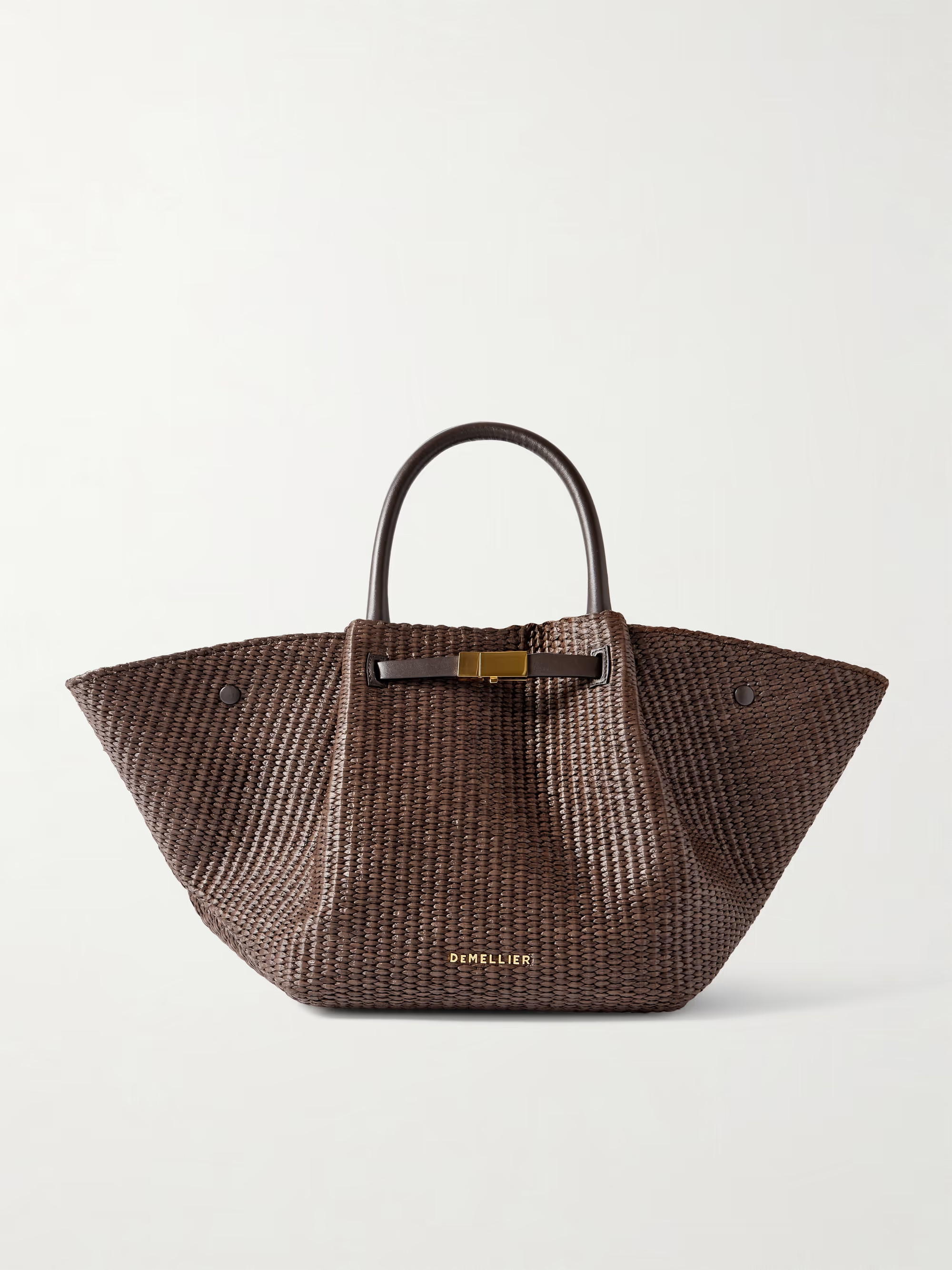 New York Midi leather-trimmed raffia tote | NET-A-PORTER (UK & EU)