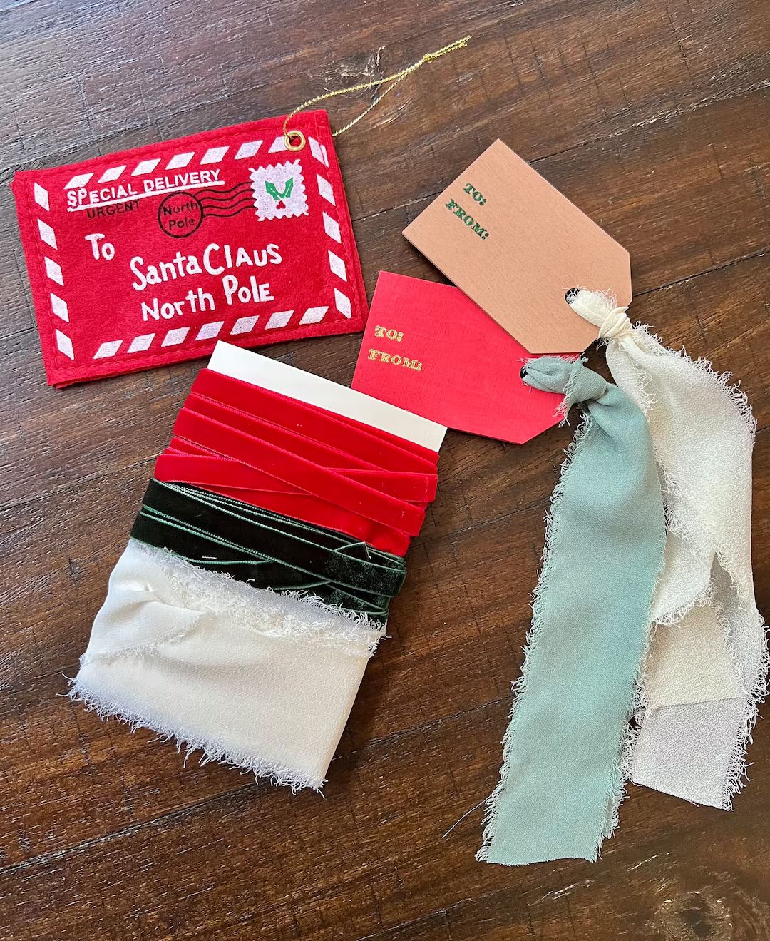 Christmas Gift Wrap Kit Ribbon and Tags Holiday Gift Card - Etsy | Etsy (US)