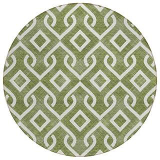 Olive Green, Ivory 8 ft. Round Woven Geometric Polyester Round Indoor/Outdoor Area Rug | The Home Depot