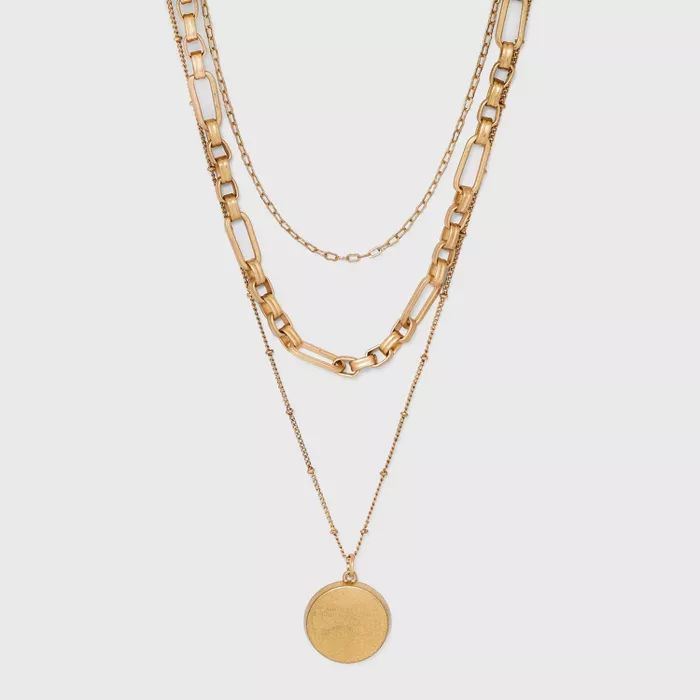 Disc Charm and Chain Layered Necklace - Universal Thread™ Gold | Target