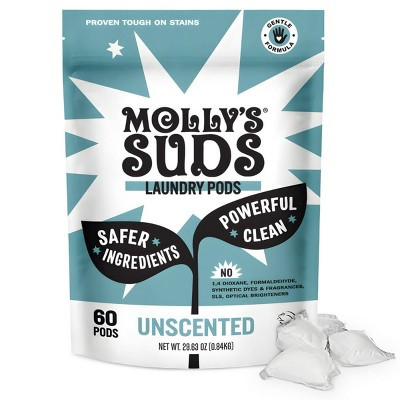 Molly's Suds Unscented HE Deep Cleaning Laundry Detergent Pods 60 Pacs - 29.63oz: Resealable Bag, Dye-Free, Phosphate-Free, Vegan | Target