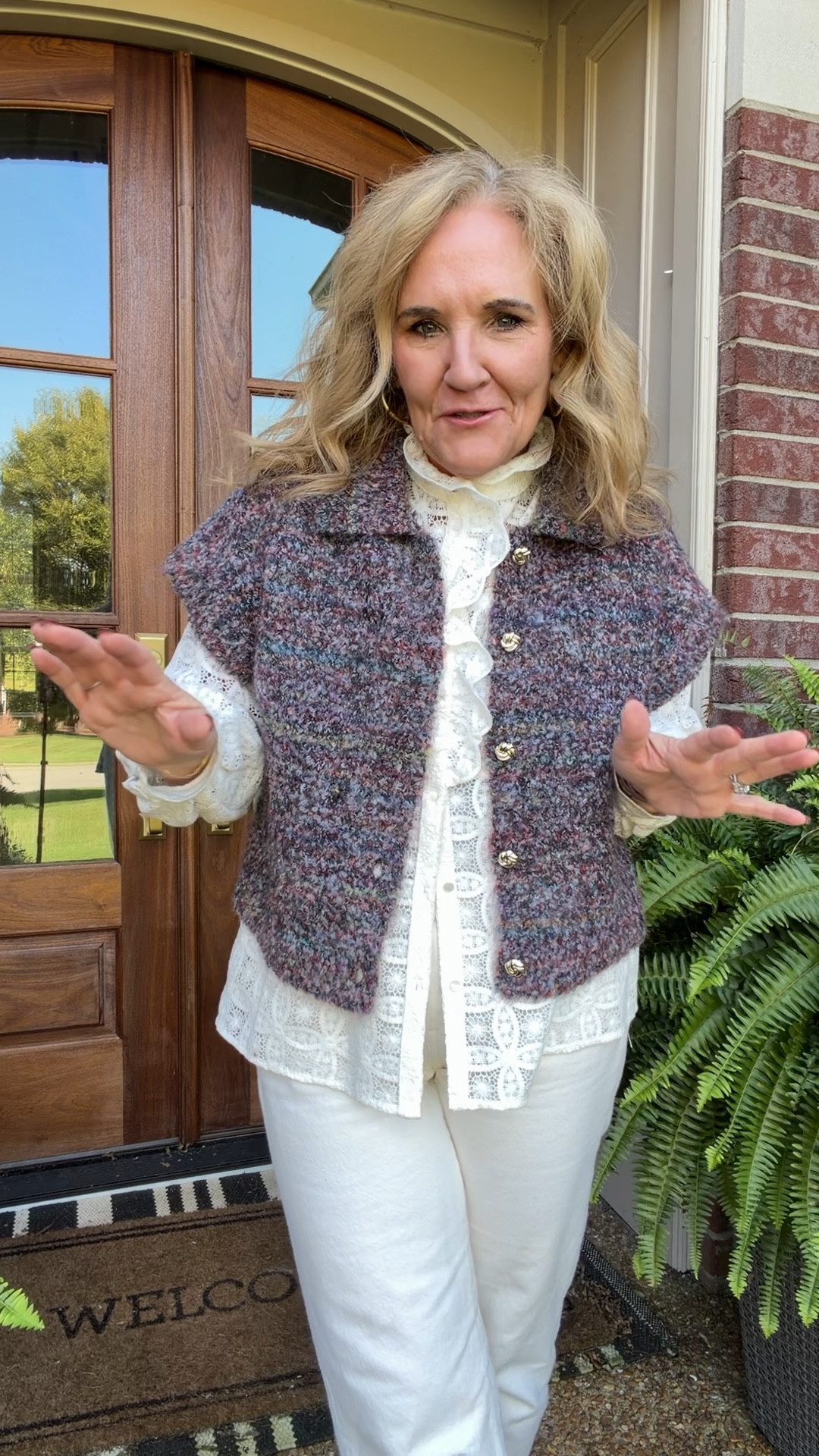 Gorgeous sweater from the rack! 
Wearing a medium 
Lace blouse size 10
Ecru jeans Levi 501 size 29 inseam 26

I’ll link a “save”  lace blouse too. 
As well as a few other tops it’d look great with 

#LTKFindsUnder100 #LTKSaleAlert #LTKOver40