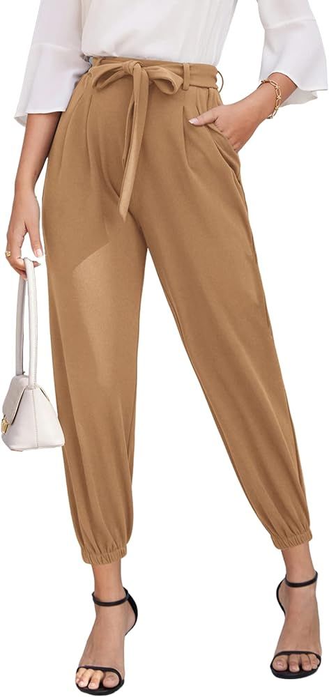 GRACE KARIN Women's 2023 Business Casual Pants Elastic High Waisted Pants Loose Comfy Joggers Pants  | Amazon (US)