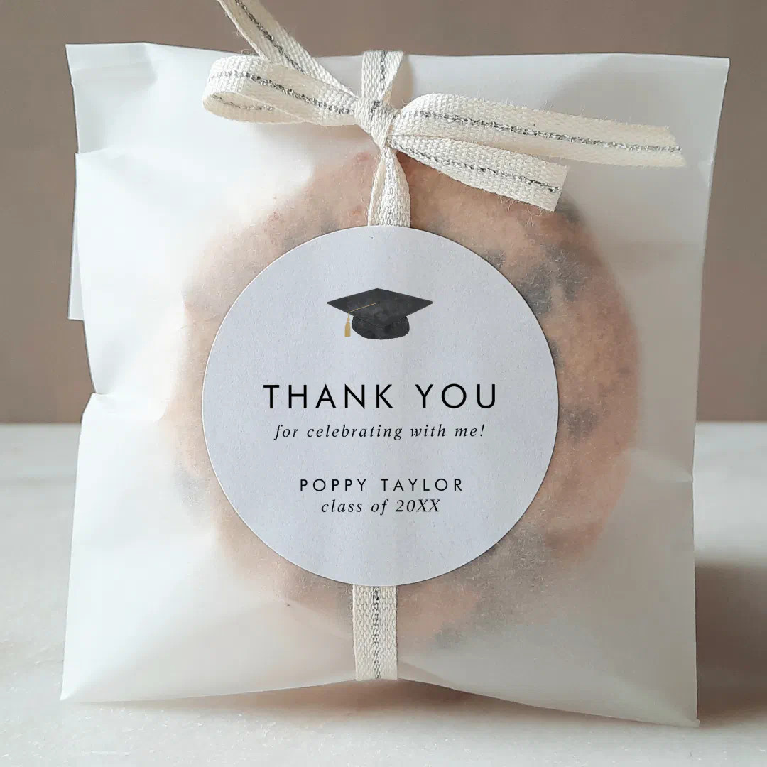 Chic Grad Cap Thank You Graduation Favor Sticker | Zazzle | Zazzle