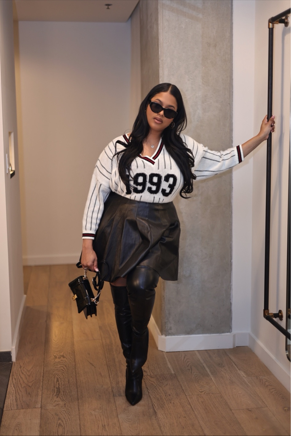 Fall outfit with this black pleated skirt! Love a good black thigh high boot + skirt combo 
Fall fashion 