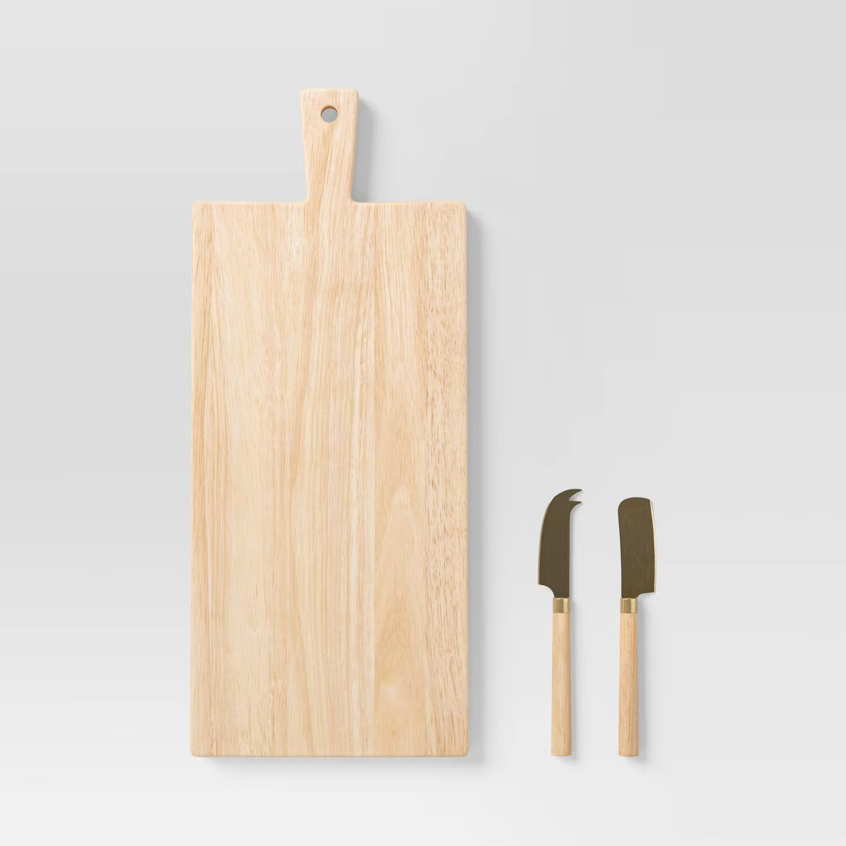 3pc 19.35"x8" Rubberwood Rectangle Serving Board with Brass Cheese Tools Brown - Threshold™: Ch... | Target