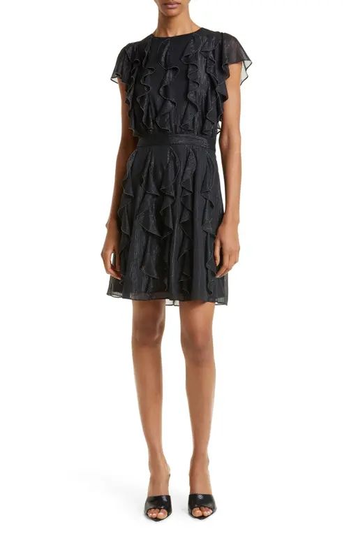 Ted Baker London Dollei Metallic Ruffle Dress in Black at Nordstrom, Size 2 | Nordstrom