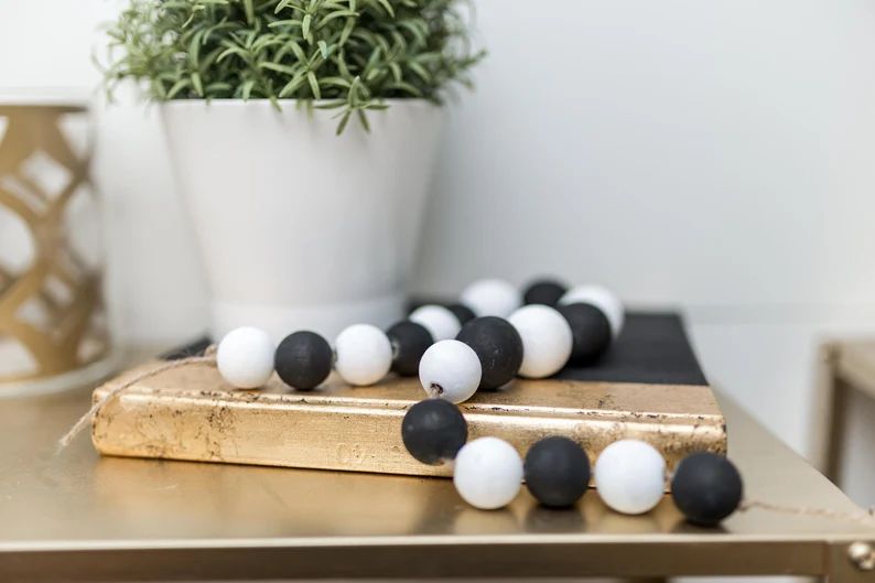 Add these black and white farmhouse beads to your home.  Wooden bead garlands are the hottest tre... | Etsy (US)