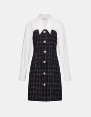 Shirt Collar Spliced Tweed Bodycon Dress | Urban Revivo