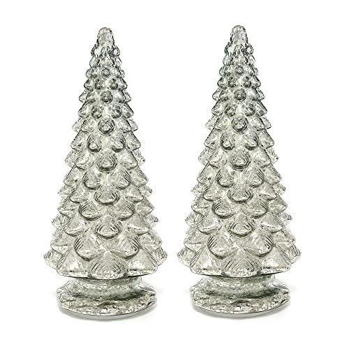 Yomikoo Glass Christmas Tree, 2PCS Lighted Mercury Glass Tabletop Christmas Tree Decoration for Party Ceremony 14.1"X 6.2" (Silver) | Amazon (US)