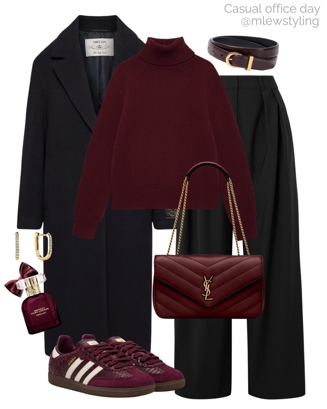 Black & burgundy 🖤

Tags: winter outfit, casual workwear, office outfit, tailored black pants, oversized cashmere coat, ysl Lou Lou bag, burgundy adidas sneakers, Marc Jacobs perfume, Khaite belt, elevated everyday outfit 

#LTKWorkwear #LTKHoliday #LTKootd
