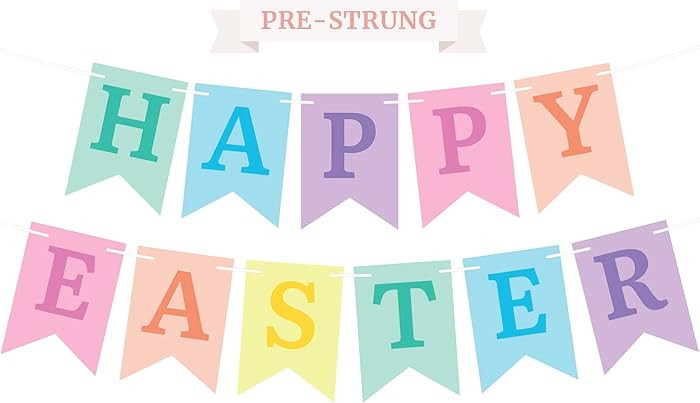 Pre-strung Happy Easter Banner - No DIY - Colorful Pastel Easter Banner - Pre-strung Garland on 6... | Amazon (US)