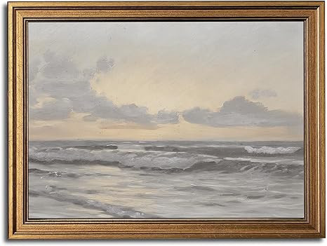Gold Framed Wall Art Vintage Canvas Wall Art Aesthetic Coastal Landscape Sea Sky Artwork Prints P... | Amazon (US)