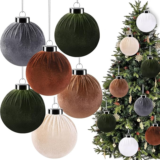 12 PCS Christmas Large Velvet Balls Ornaments 3.14In Shatterproof Green Brown Tree Hanging Plasti... | Amazon (US)