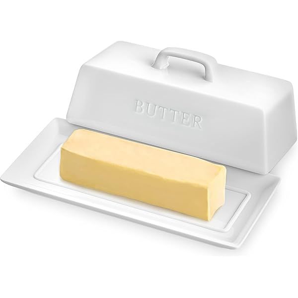 Butter Dish with Covers, OAMCEG Ceramic Porcelain Butter Dish with Lid Handle Knife Design, Large Bu | Amazon (US)