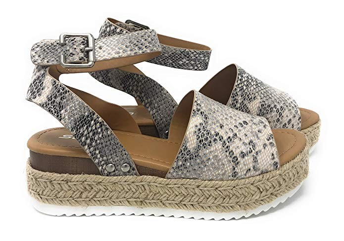 Womens Casual Espadrilles Trim Rubber Sole Flatform Studded Wedge Buckle Ankle Strap Open Toe San... | Amazon (US)