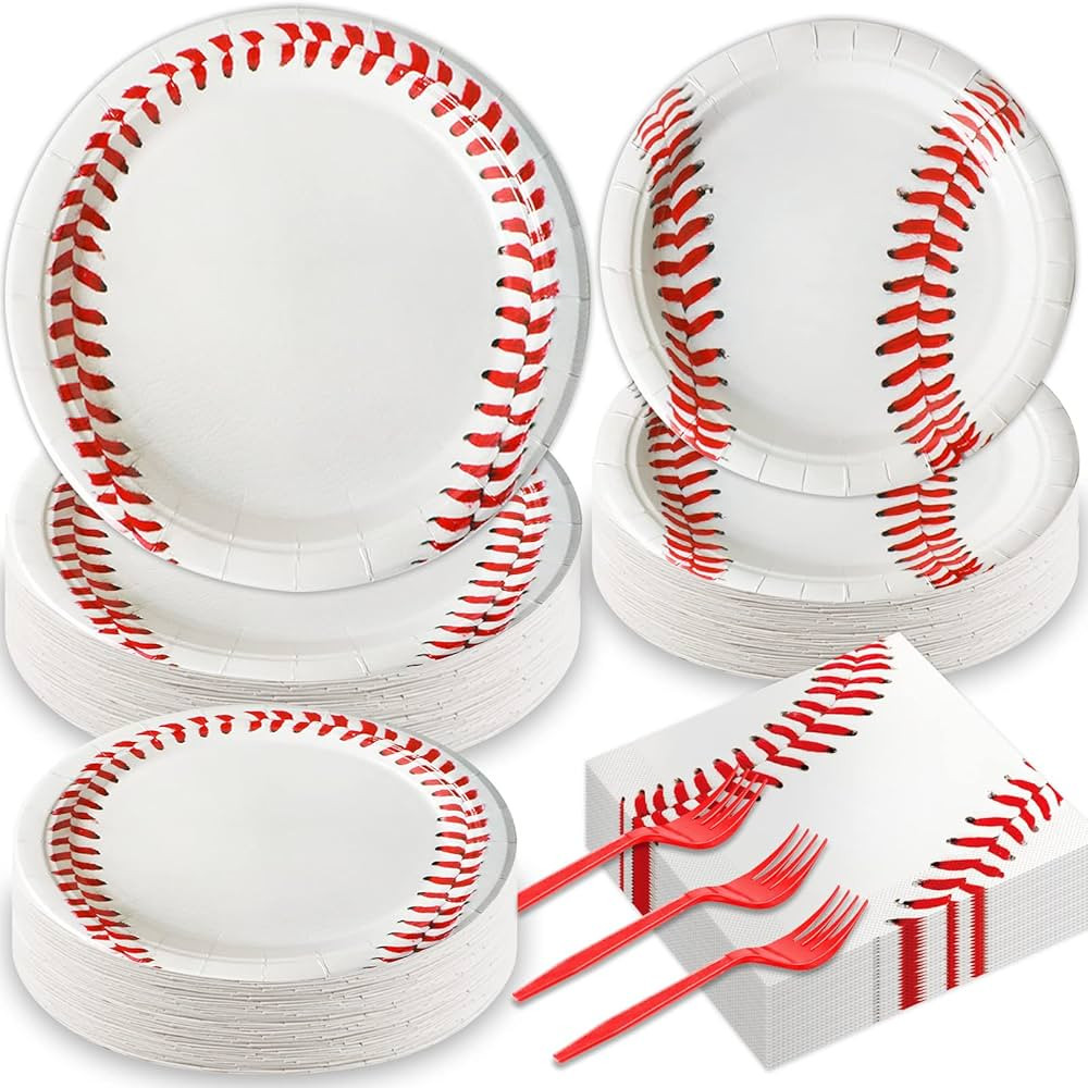 Qyeahkj 200 Pieces Baseball Party Plates Napkins Supplies Baseball Birthday Party Decorations Dis... | Amazon (US)