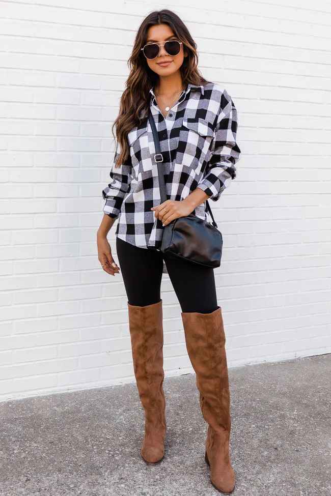 All I Ever Wanted Black/Ivory Plaid Button Front Blouse | The Pink Lily Boutique