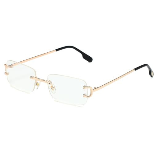 Ggpyyon Rimless Rectangle Sunglasses for Women Men,Retro Frameless Eyewear Sun Glasses(Gold/Clear) | Amazon (UK)