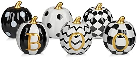 Halloween Decorations Indoor - Set of 6 Ceramic Halloween Pumpkin Decor - Assorted Black and Whit... | Amazon (US)