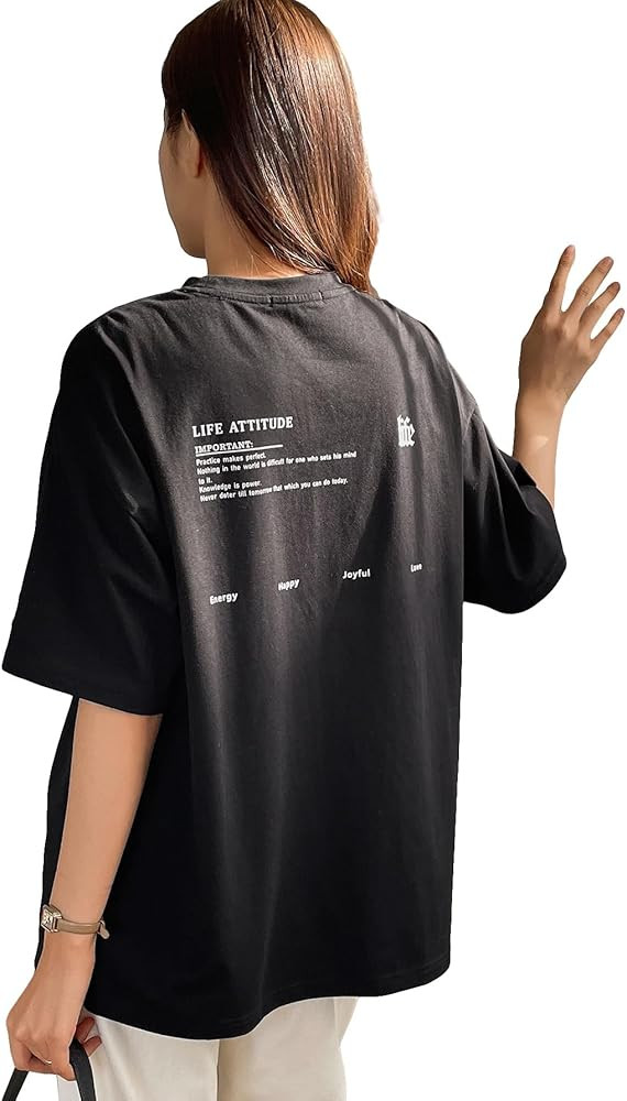 SHENHE Women's Short-Sleeve T Shirts Letter Print Oversized Top Graphic Tees Loose Casual Summer ... | Amazon (US)