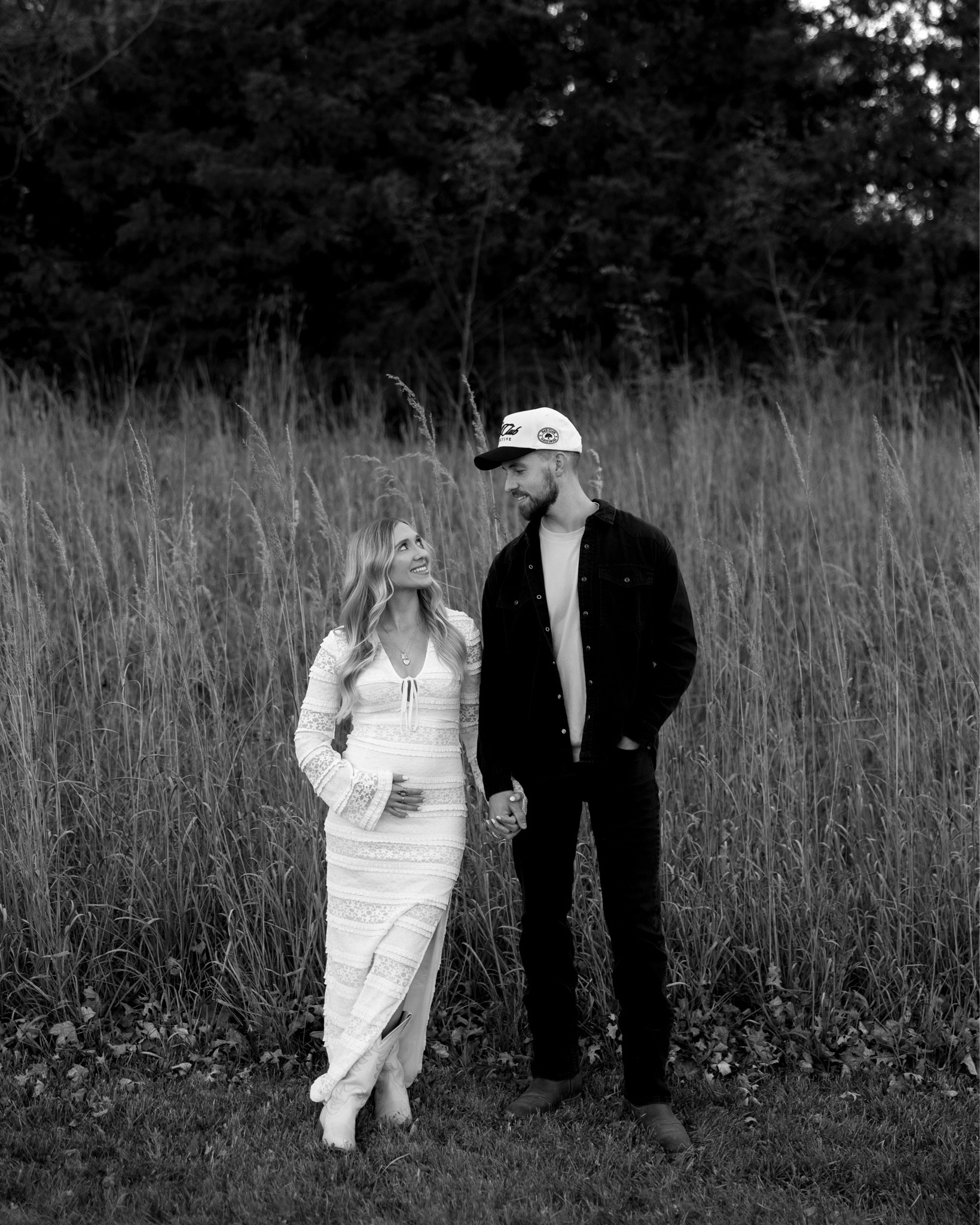 couples fall photoshoot, couples photos, holiday photos, holiday family photos, neutral couples outfits, pregnancy announcement photoshoot, white lace dress, bump friendly dress, 2nd trimester, men's style, western style, cowgirl boots outfit, men's cowboy boots

#LTKBaby #LTKFamily #LTKBump