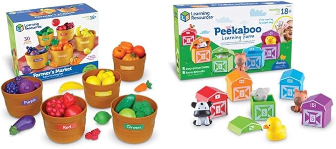 Learning Resources Farmer's Market Color Sorting Set, 30 Piece Set & Peekaboo Learning Farm, Coun... | Amazon (US)