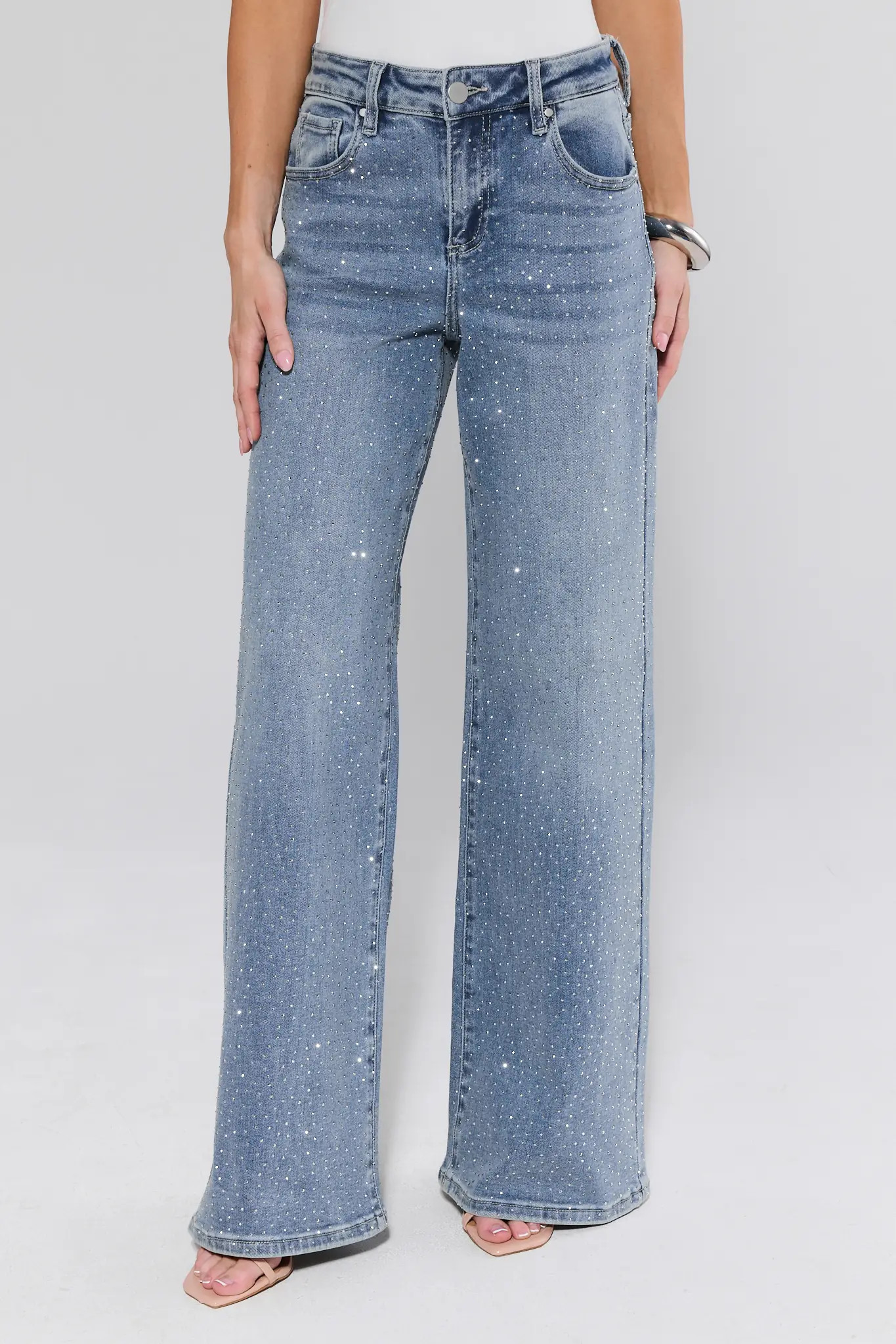 Carrie Rhinestone Wide Leg Jeans | Avara