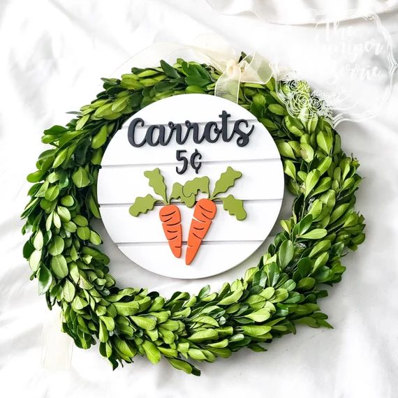 Carrots 5 cents on 6" Shiplap Round Sign | Easter Sign | Tiered Tray Sign | Spring Decor | Farmho... | Etsy (US)