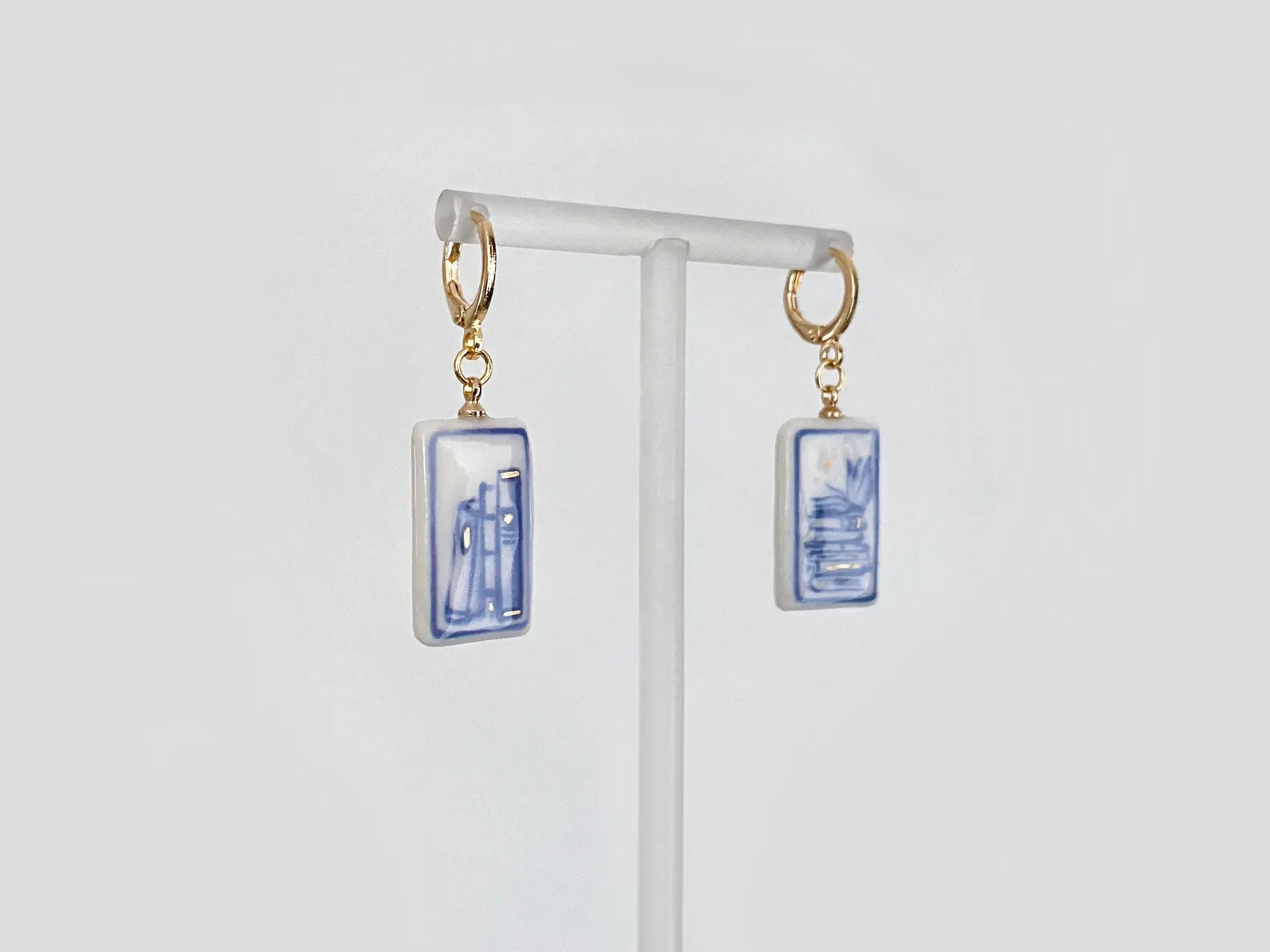 Delft Blue Cold Porcelain Book Earrings - 18k Gold Plated - Etsy Canada | Etsy (Global)