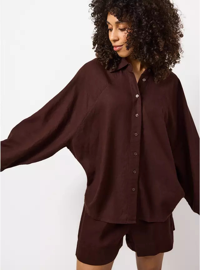 Brown Linen Blend Long Sleeve Shirt 10 | Tu Clothing