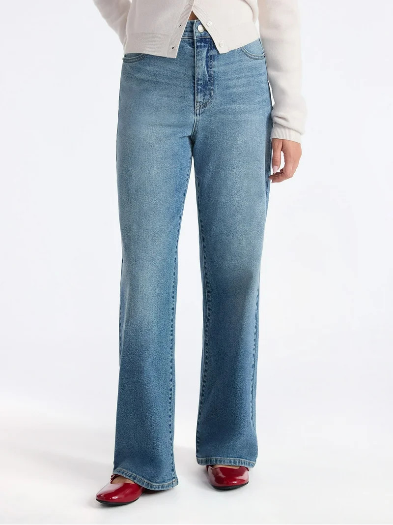 No Boundaries High Rise Baggy Wide Leg Jeans, 32'' Inseam, Women’s and Women's Plus | Walmart (US)