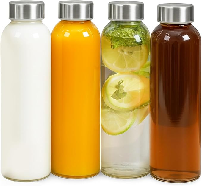 Epica 18-Oz Glass Water Bottles with Lids, Juice Bottles - BPA Free & Eco-Friendly Reusable Refil... | Amazon (US)