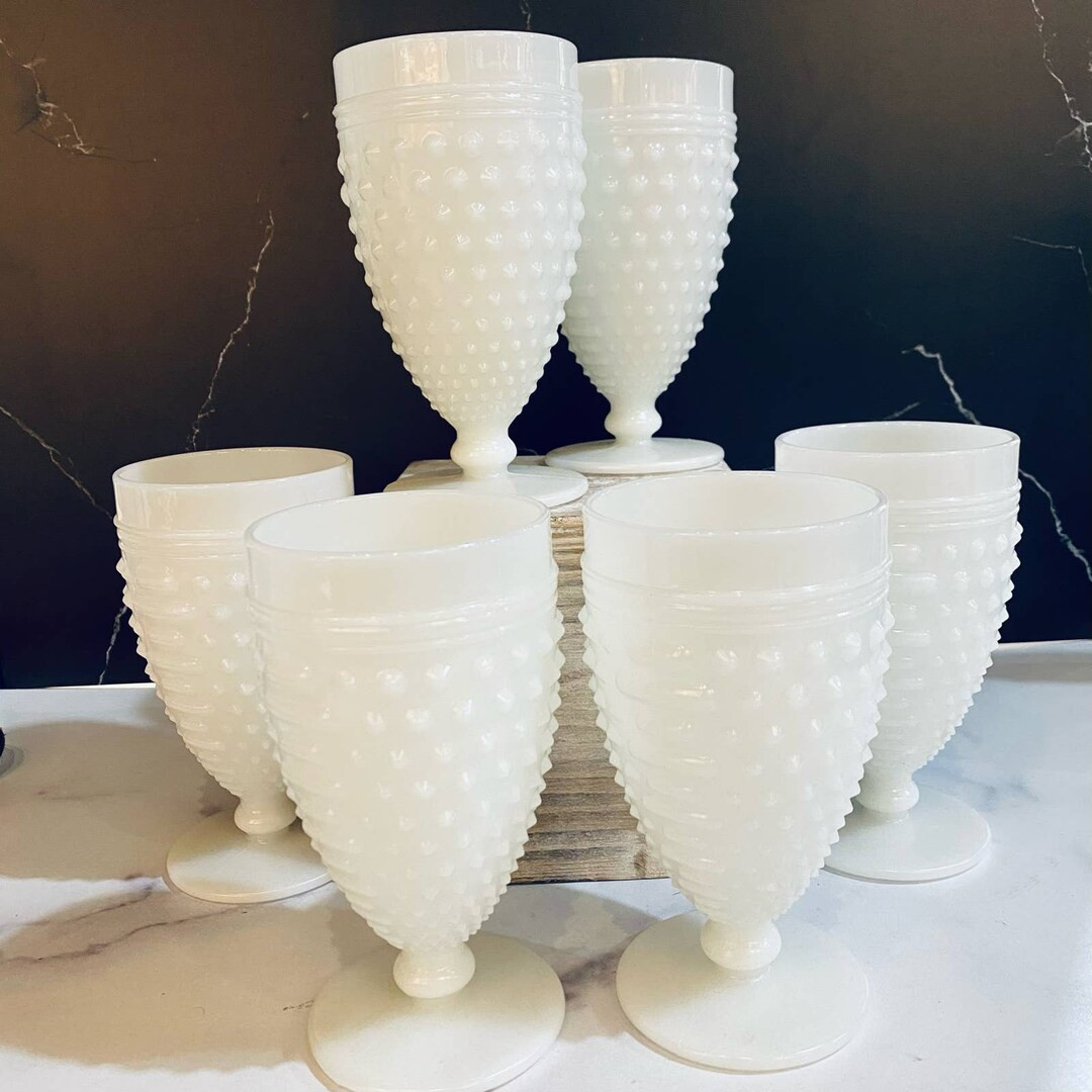 Vintage White Milk Glass Hobnail Goblet Water Glass 5 1/2 Inch set 6 | Etsy (US)