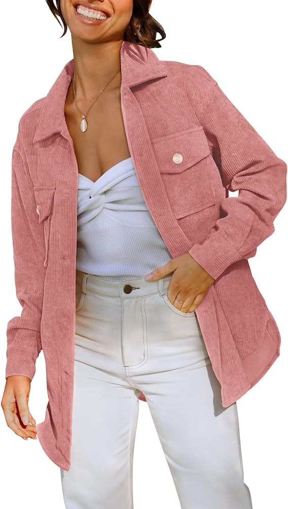 PINKMARCO Women Corduroy Shirts Casual Long Sleeve Button Down Blouses Top Collared Shacket Jacke... | Amazon (US)