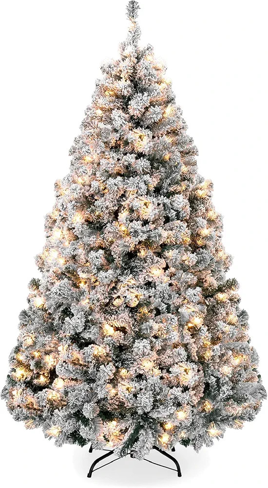 Best Choice Products Pre-Lit Artificial Christmas Tree, 6ft Snow Flocked Design Pine Tree, Full A... | Amazon (US)
