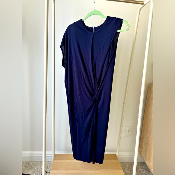 Helmut lang women’s asymmetrical faux wrap dress navy blue with hip knot small | Poshmark