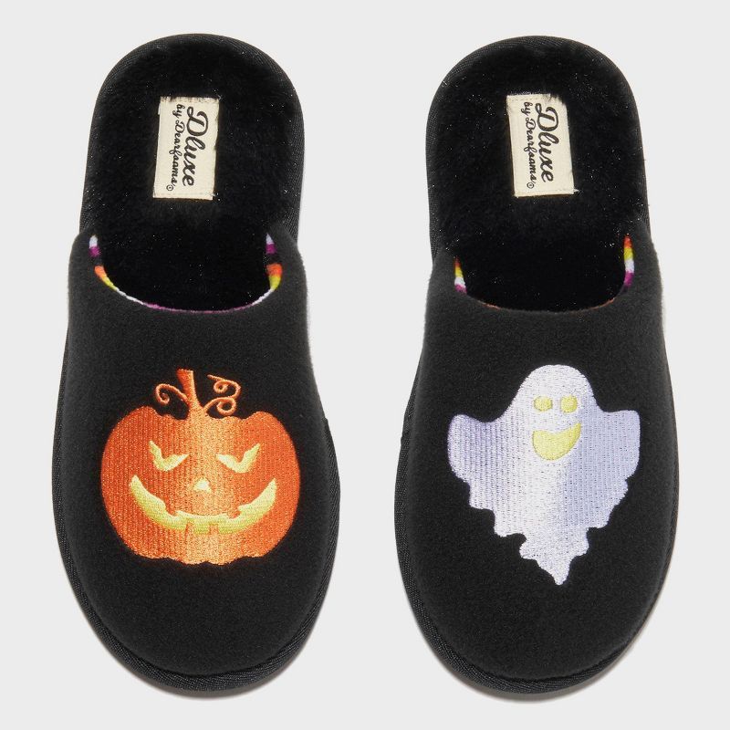 Women's dluxe by dearfoams Halloween Ghost Slippers - Black | Target