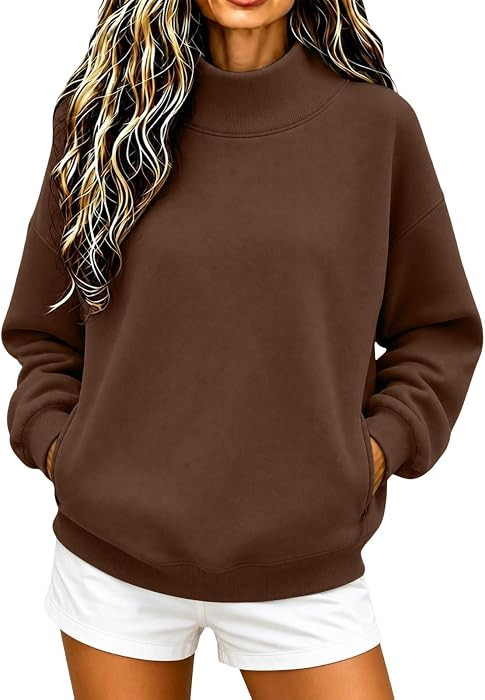 Mock Neck Sweatshirt Women Oversized Pullovers Tops with Pockets | Amazon (US)