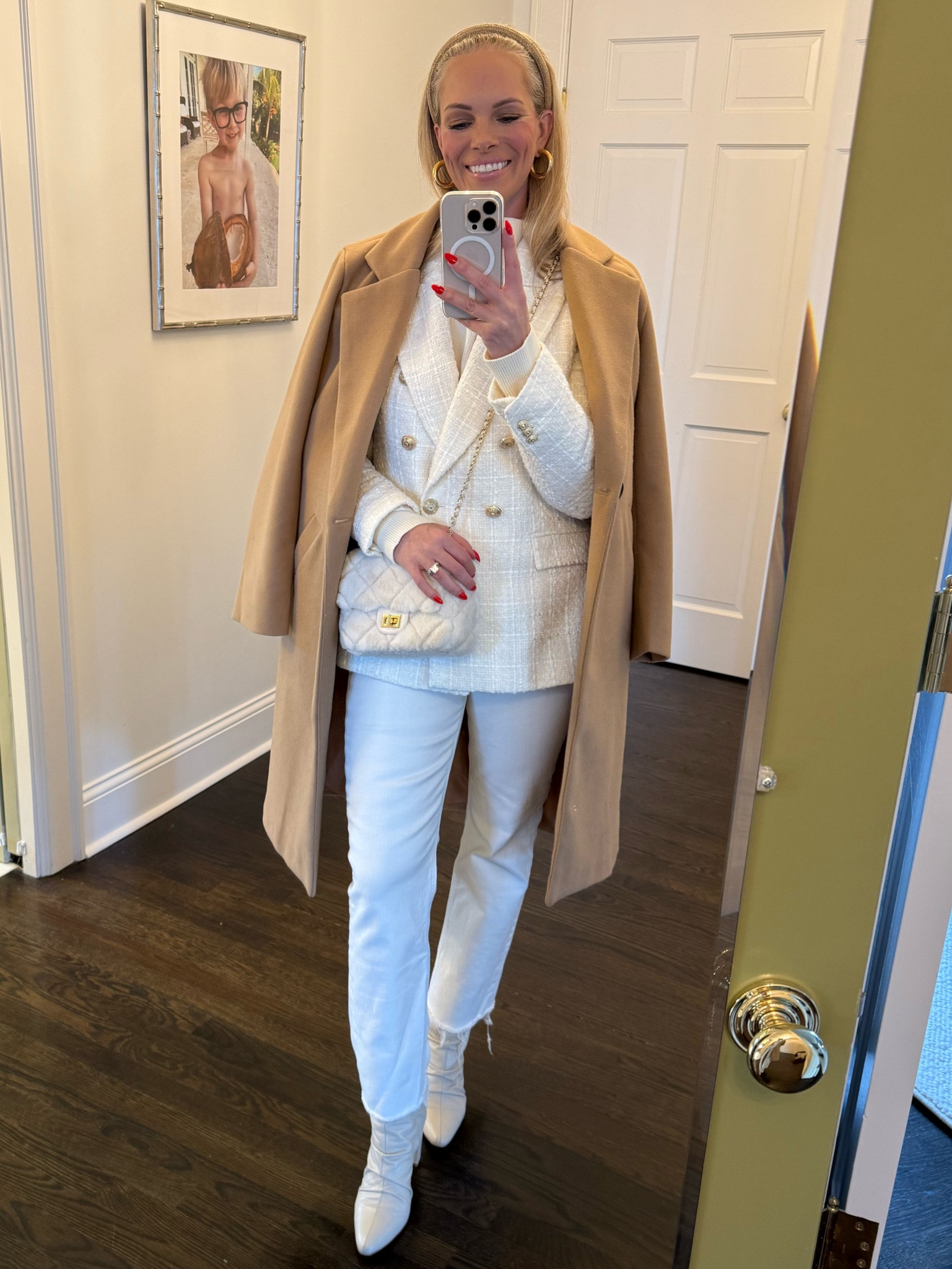 Winter white never goes out of style 😍❄️ found a very similar option to my tweed blazer that’s under $60! Boots are on sale too 

#LTKSaleAlert #LTKOver40 #LTKSeasonal