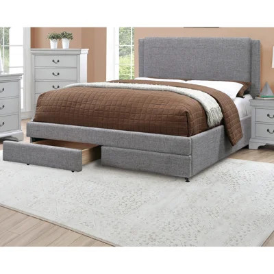 Full Size Upholstered Gray Bed, Contemporary Style, Under Bed Storage, Made Of Wood With Design And Drawers, Wood, For Elegant Bedroom Decor | Wayfair North America