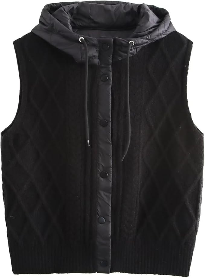 Women's Quilted Hooded Knit Vest Lightweight Padded Sleeveless Jacket, Casual Retro Layered Sweat... | Amazon (US)